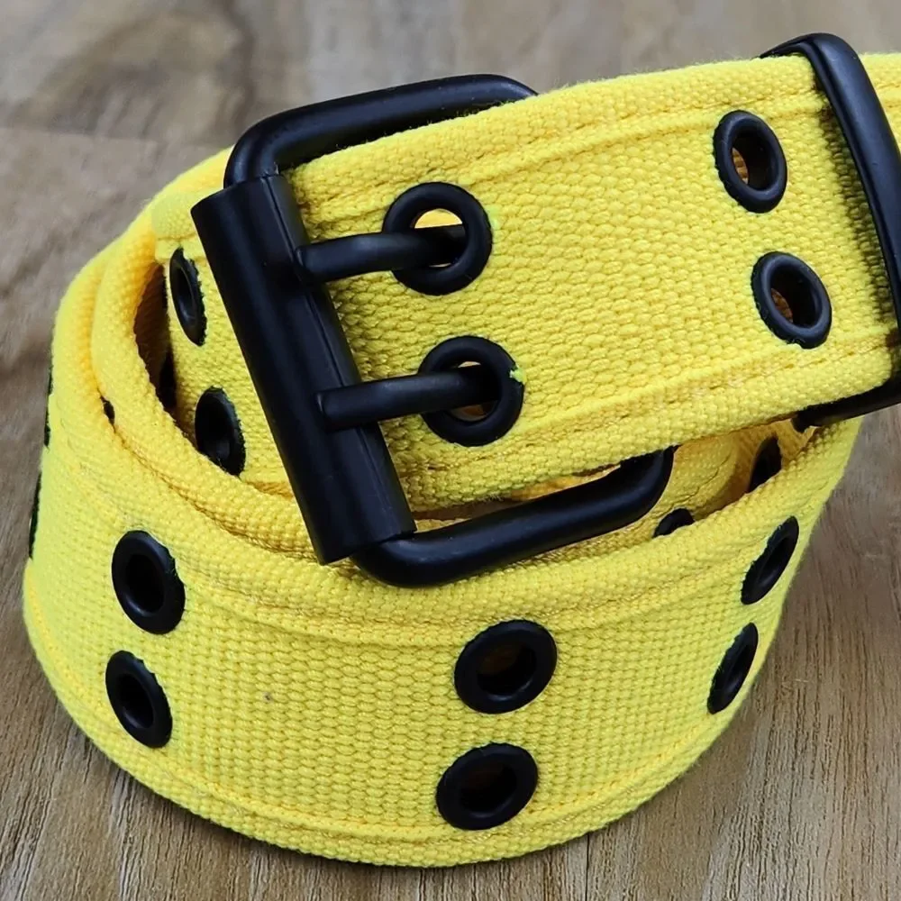 🔸️Unisex Yellow Double Grommet Canvas Belt Small